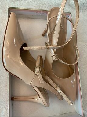 Nude Patent Leather Pointed Closed Toe Stiletto Pumps